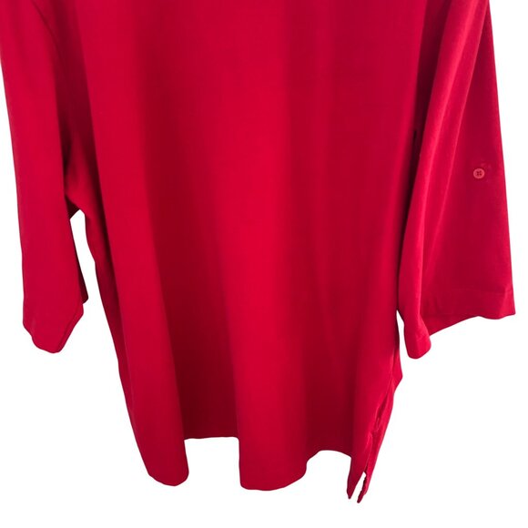 Denim & Co Red Cotton Crew Neck Pullover Tunic Top Sz XL Tab Roll Elbow Sleeves - Picture 4 of 7